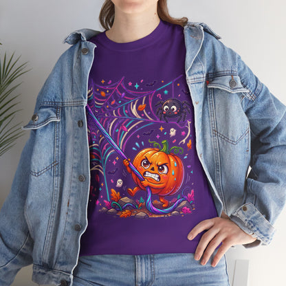 Pumpkin Spider Web Halloween T‑Shirt — Cute Spooky Pumpkin Cartoon Tee