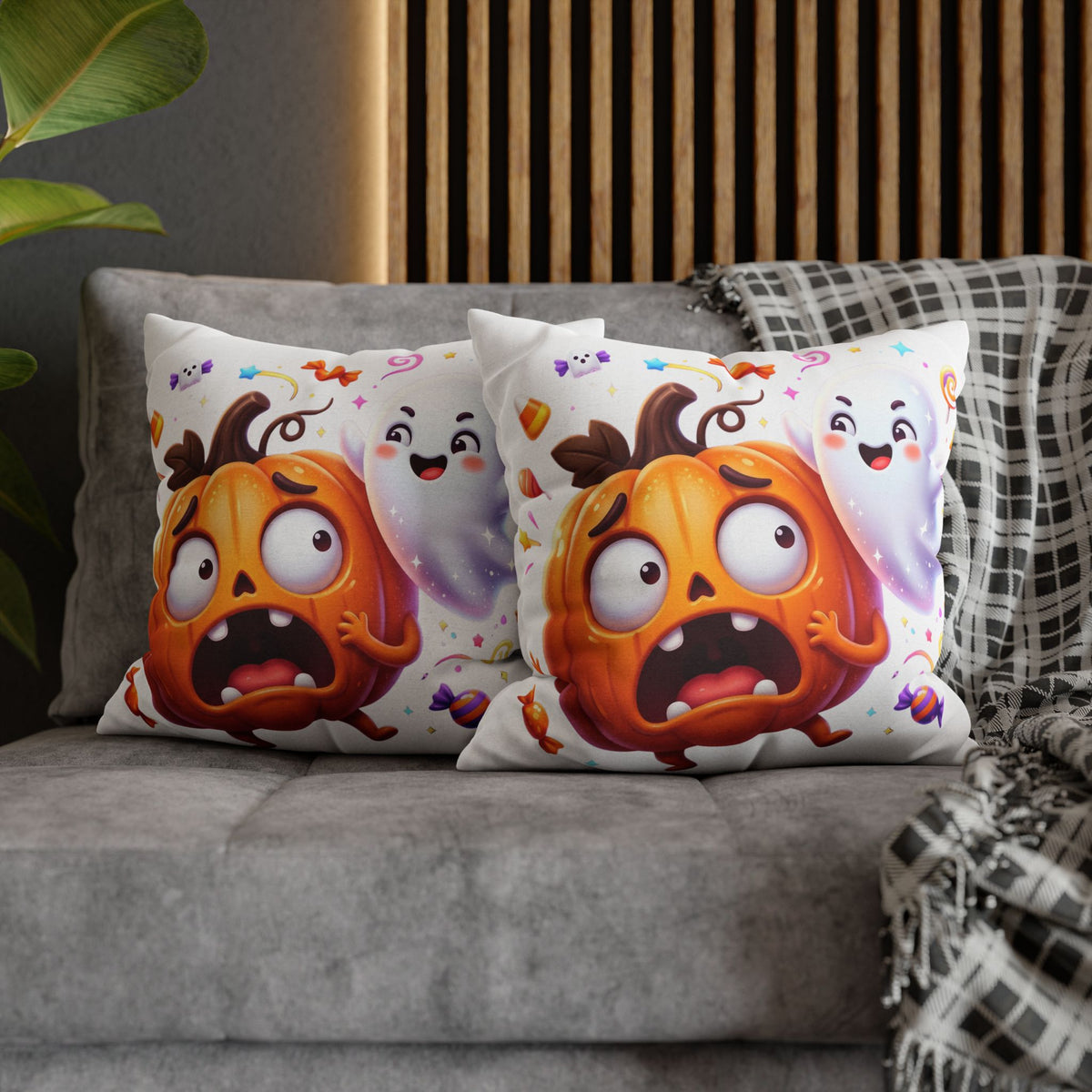 Halloween Pumpkin & Ghost Throw Pillowcase — Cute Spooky Decorative Pillow