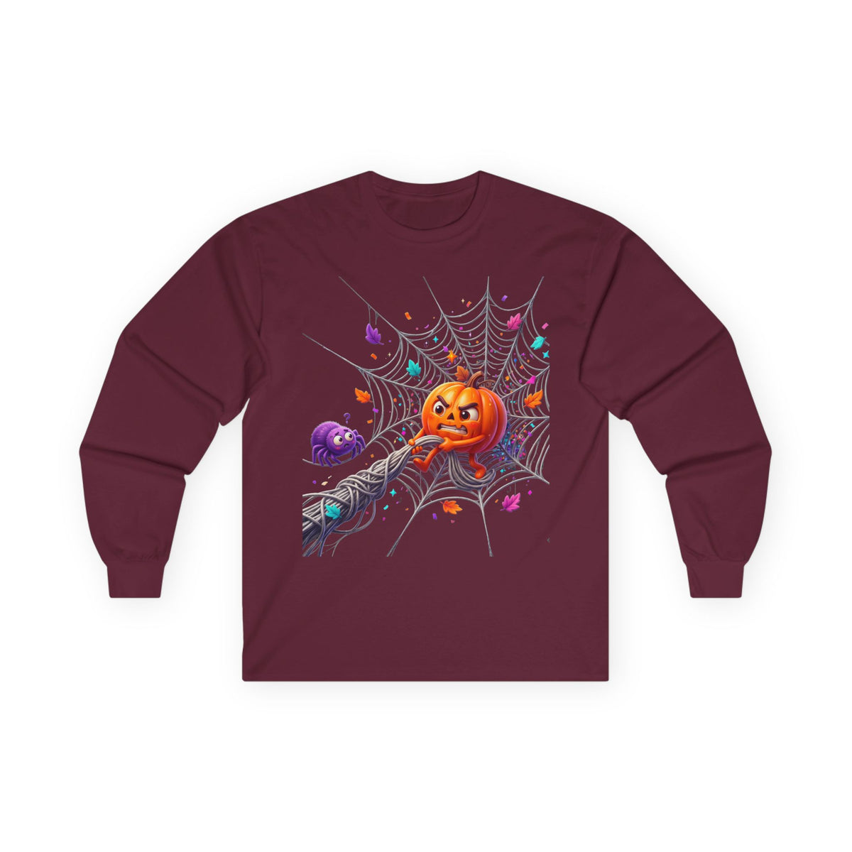 Halloween Pumpkin Spiderweb Long Sleeve Tee