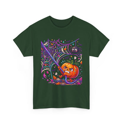 Pumpkin Spider Web Halloween T‑Shirt — Cute Spooky Pumpkin Cartoon Tee