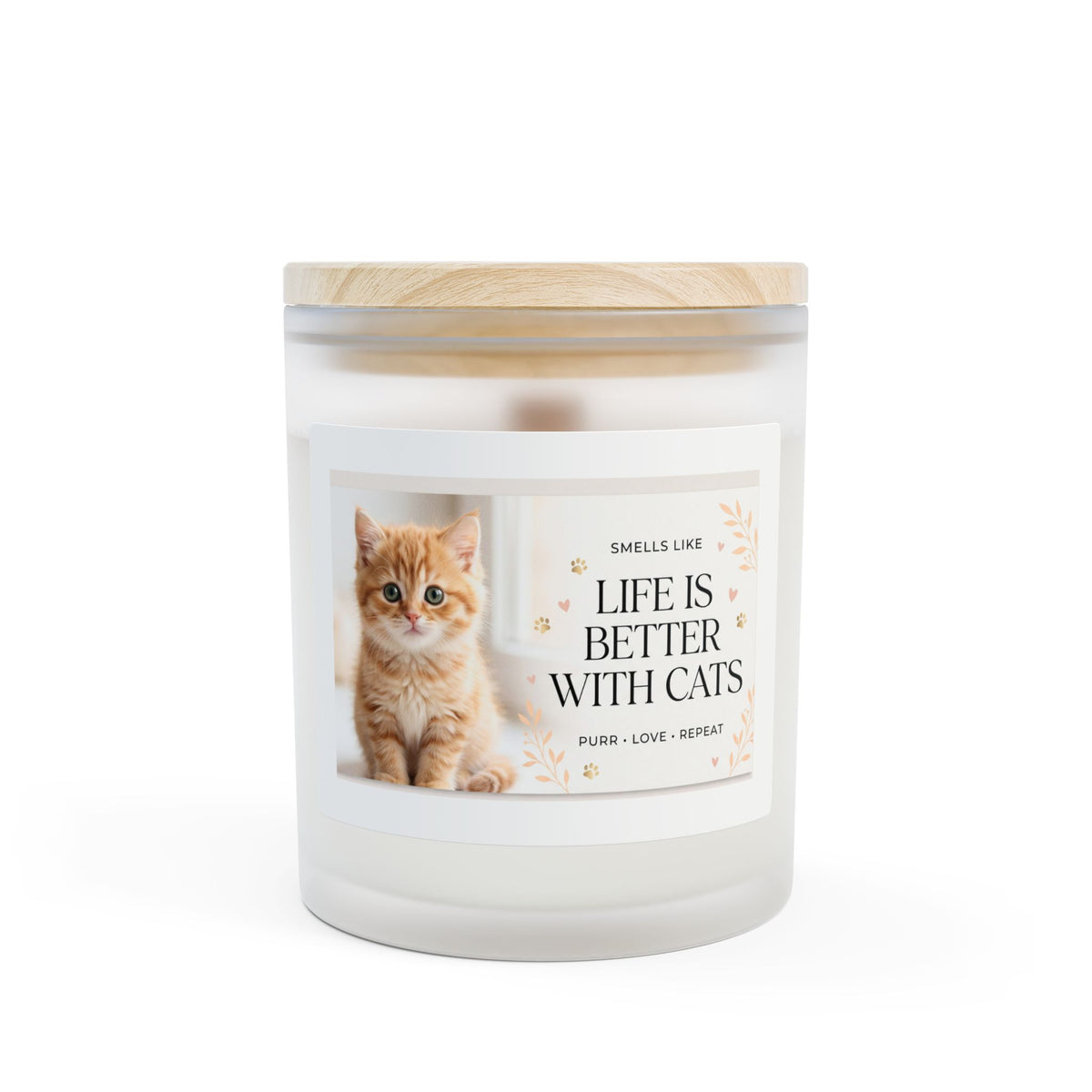Life Is Better With Cats Frosted Glass Candle – 11oz Scented Soy Candle for Cat Lovers