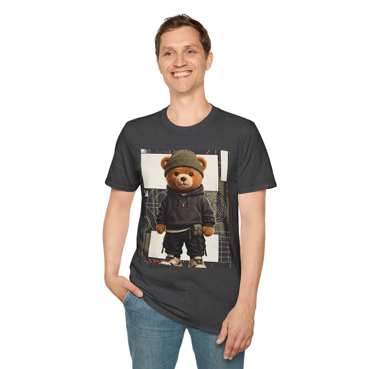 Teddy Bear Graphic T-Shirt — Streetwear Teddy in Beanie & Hoodie