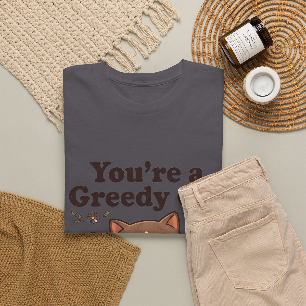 You’re a Greedy Cat T-Shirt – Cute Cartoon Cat Graphic Tee for Cat Lovers