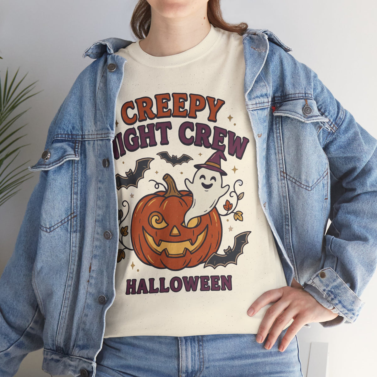 Creepy Night Crew Halloween T‑Shirt — Pumpkin & Ghost Graphic Tee