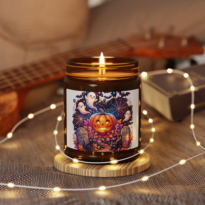 Halloween Pumpkin & Ghosts Soy Candle — Amber Jar (Scented, Multi-Size)
