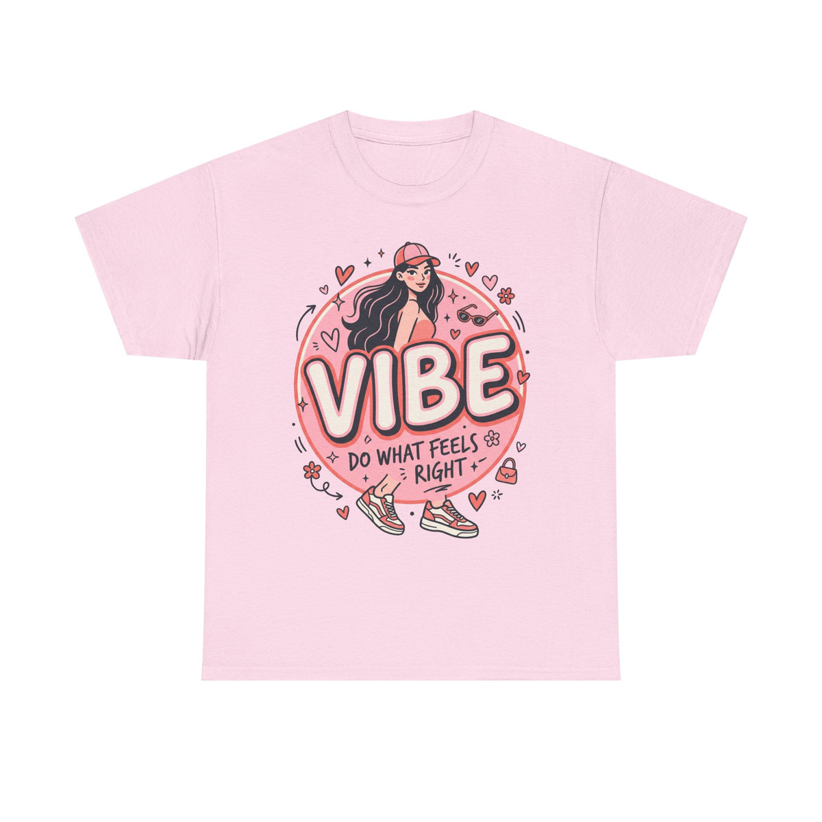 Vibe Girl Graphic Tee — “VIBE: Do What Feels Right” Cute Pink Streetwear T‑Shirt