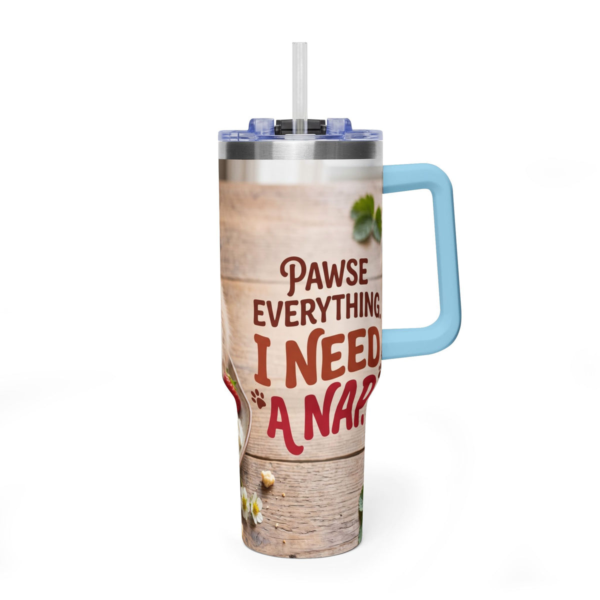 40oz Cat Pancake Thermal Tumbler with Straw