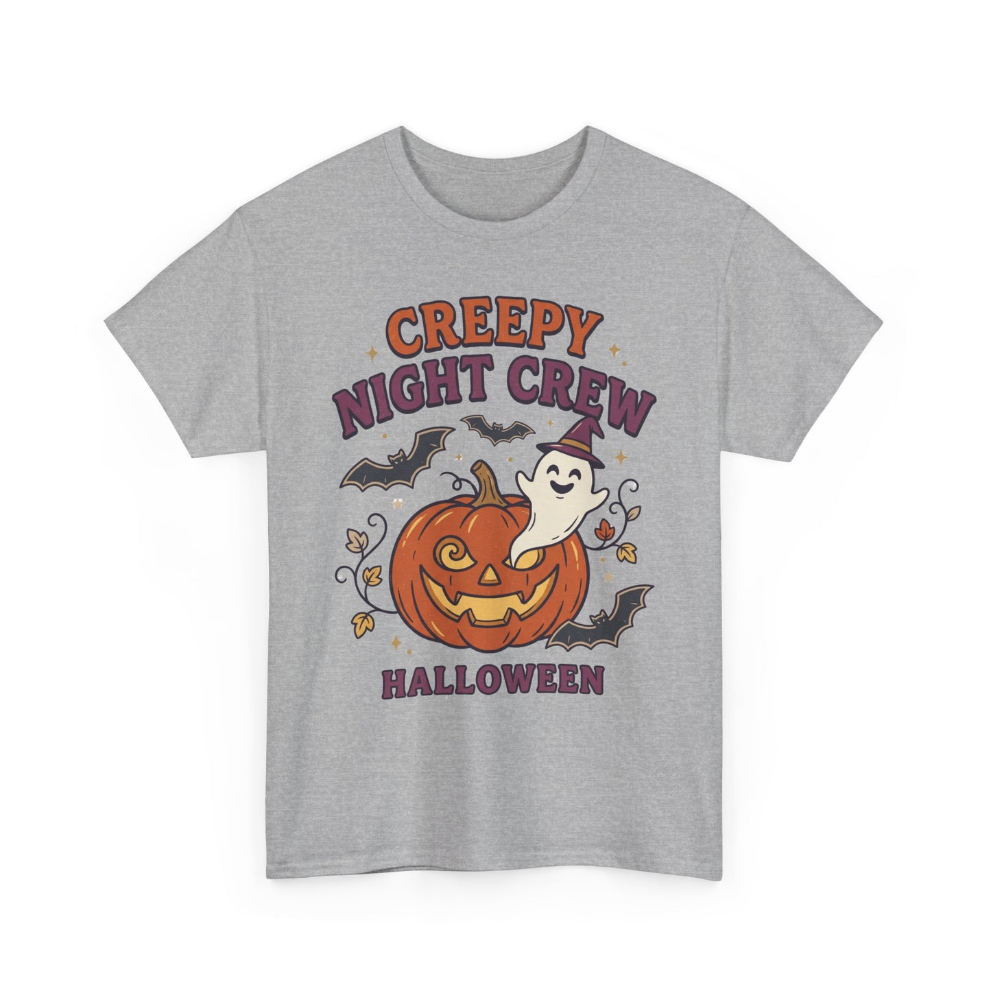 Creepy Night Crew Halloween T‑Shirt — Pumpkin & Ghost Graphic Tee