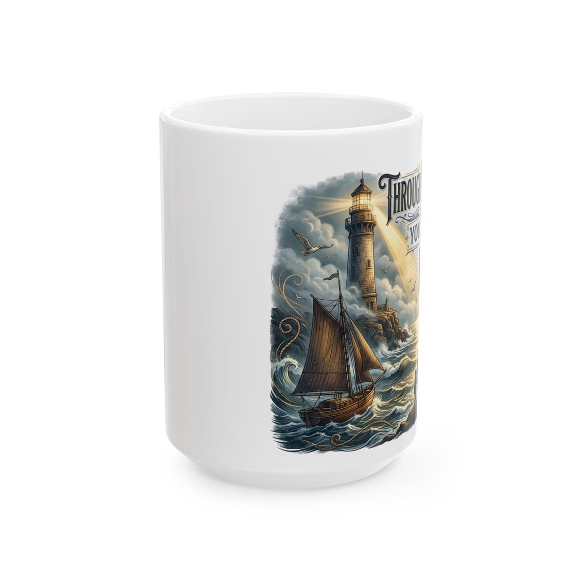 Vintage Lighthouse Sailboat Ceramic Mug