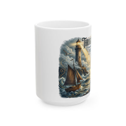 Vintage Lighthouse Sailboat Ceramic Mug