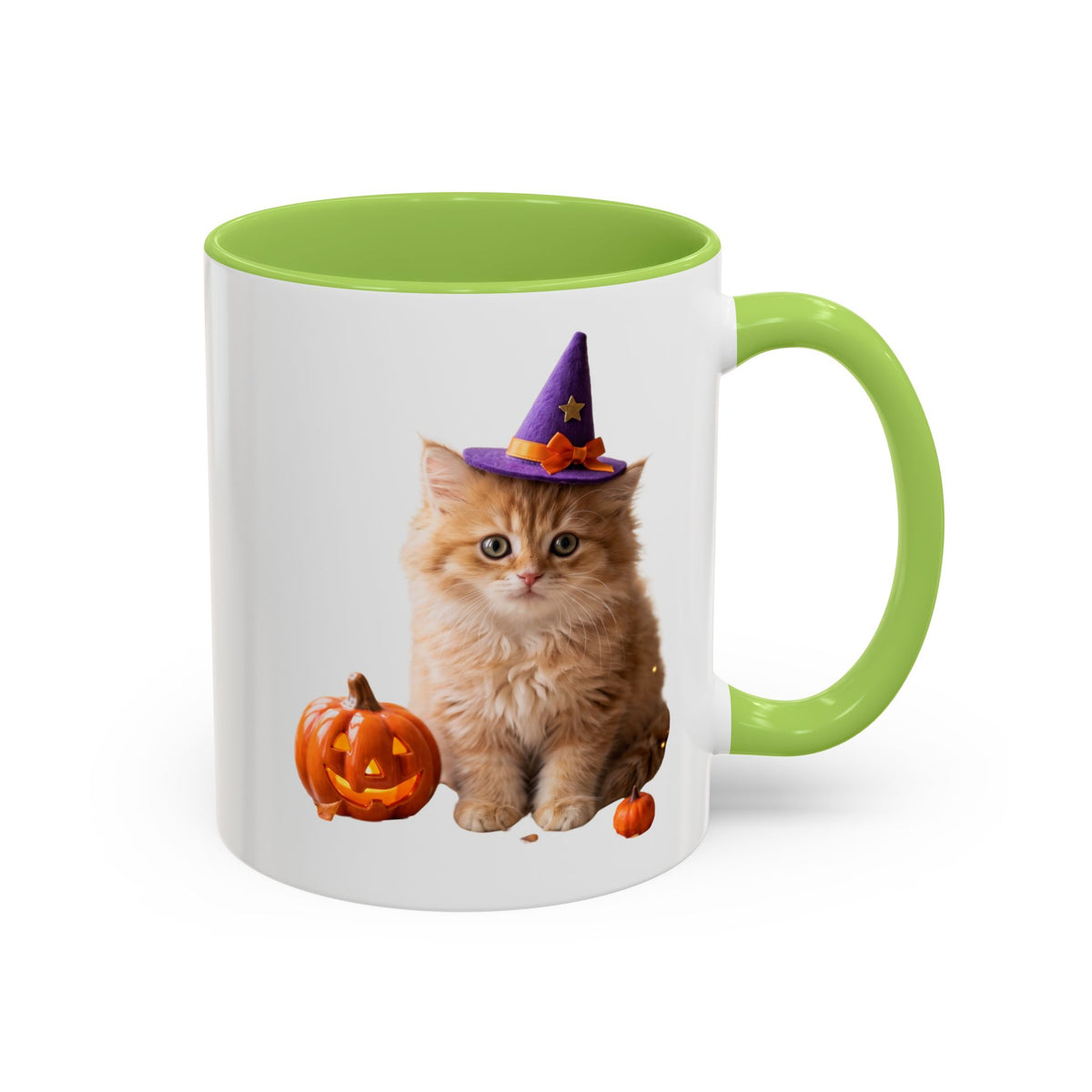 Halloween Cat Coffee Mug with Witch Hat and Pumpkin