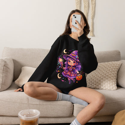 Cute Halloween Witch Sweatshirt — Kawaii Pumpkin Magic Crewneck