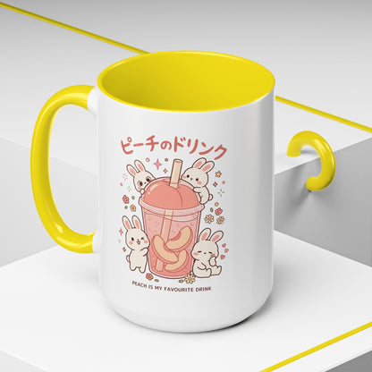 Peach Drink Bunny Mug — Cute Kawaii Coffee Tea Cup (11/15oz)