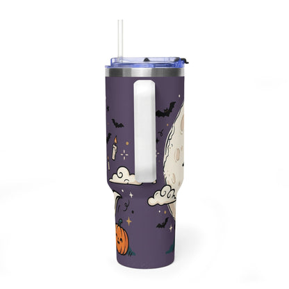 40oz Halloween Ghost Thermal Tumbler with Pumpkin and Black Cat