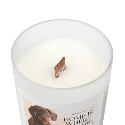 Scented Candle — "Home Is Where You Are" Frosted Glass 11oz (Puppy Love)