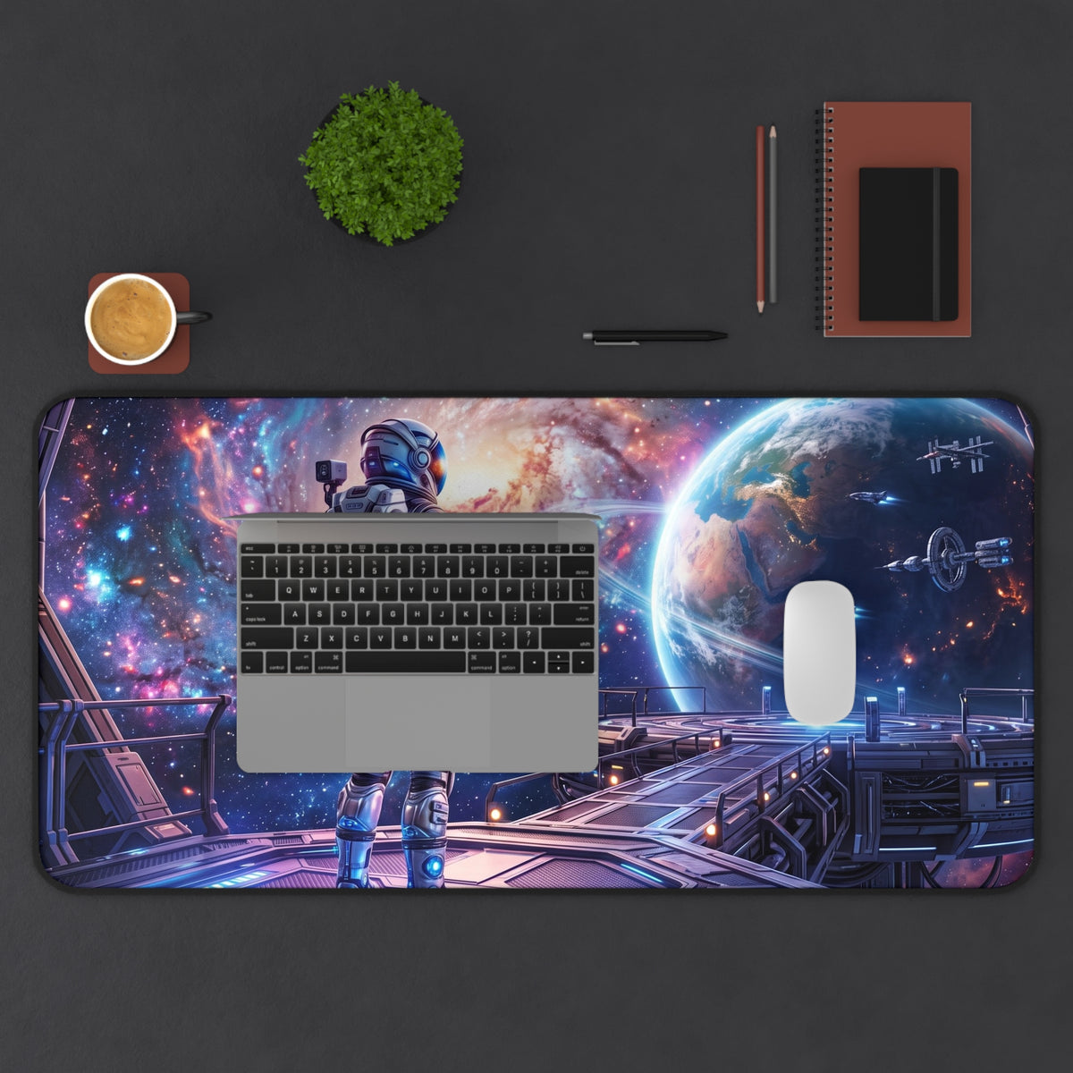 Space Explorer Desk Mat — Astronaut Galaxy Mouse Pad