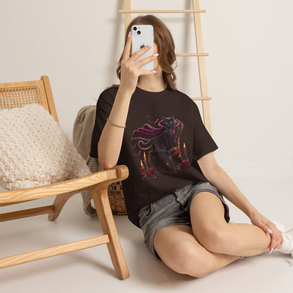 Vampire Cat Tee — Gothic Black Cat with Cape & Candles T-Shirt