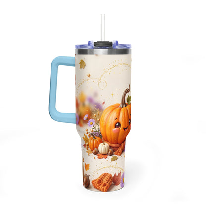 40oz Halloween Cat Vacuum Tumbler with Pumpkin