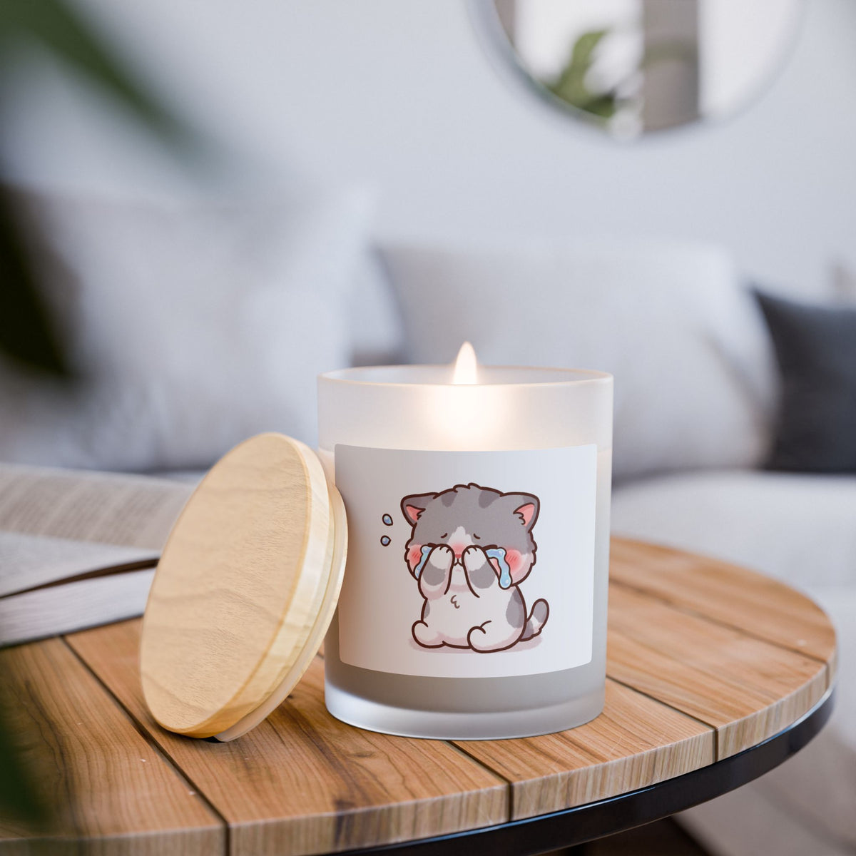Cute Crying Kitten Scented Candle — 11oz Frosted Glass
