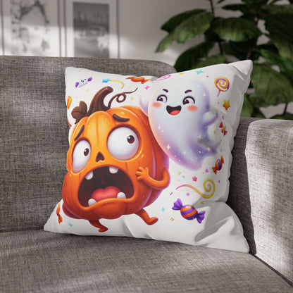 Halloween Pumpkin & Ghost Throw Pillowcase — Cute Spooky Decorative Pillow