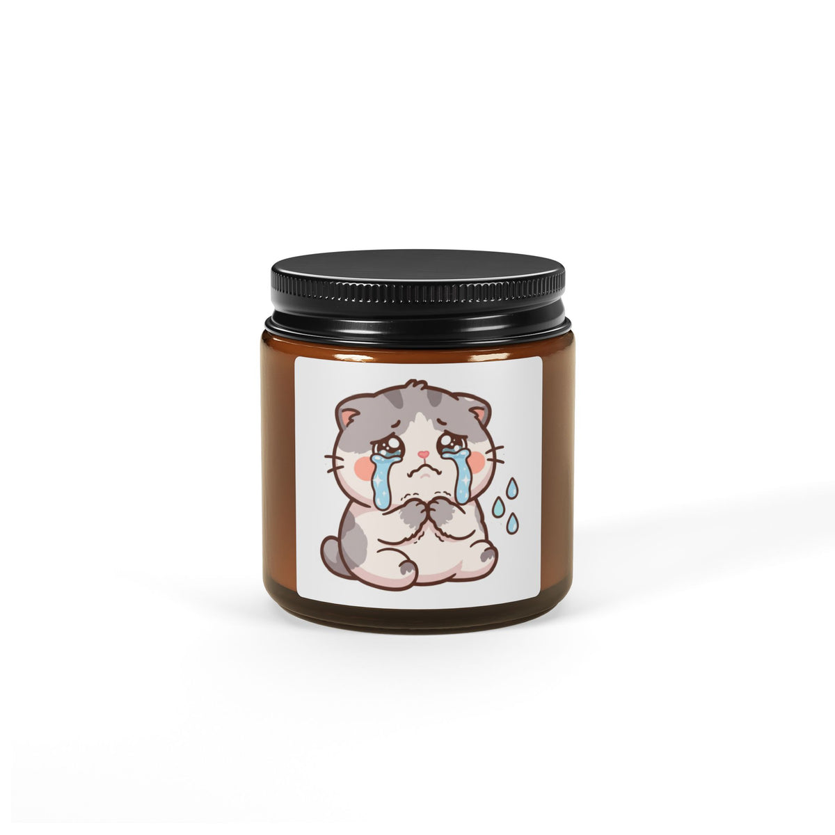 Crying Kawaii Cat Soy Candle — Amber Jar Scented Candle
