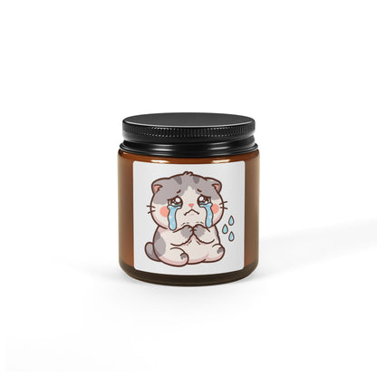 Crying Kawaii Cat Soy Candle — Amber Jar Scented Candle