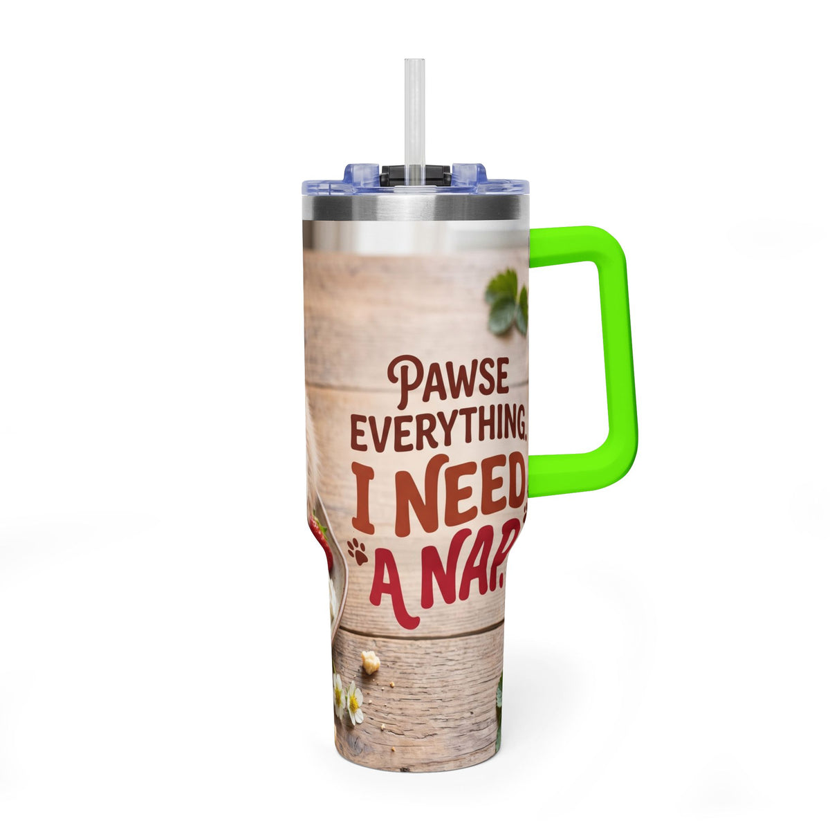 40oz Cat Pancake Thermal Tumbler with Straw
