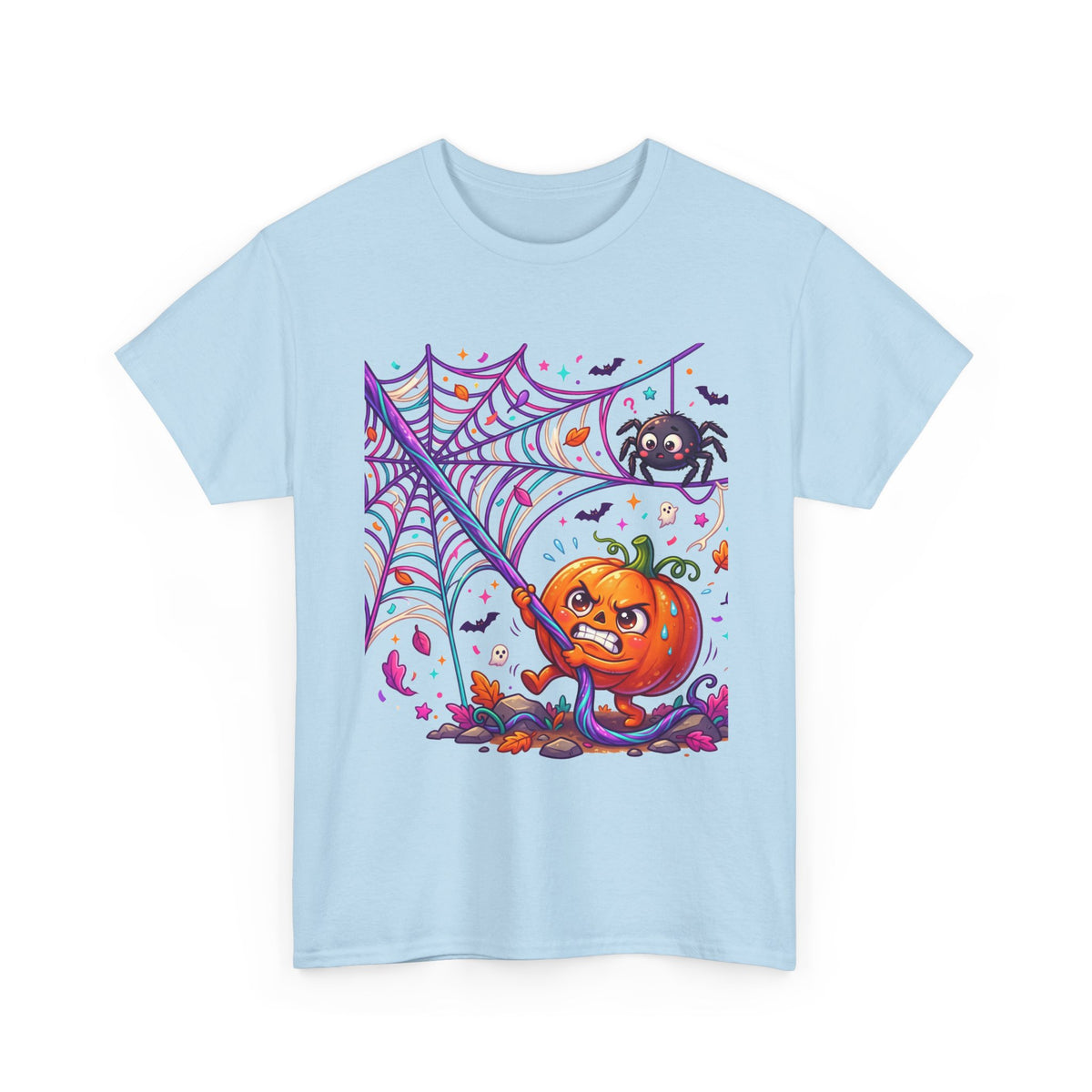 Pumpkin Spider Web Halloween T‑Shirt — Cute Spooky Pumpkin Cartoon Tee