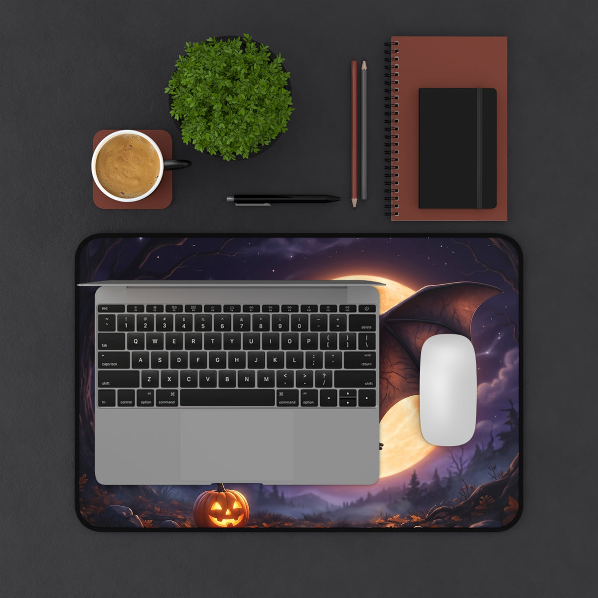 Cute Halloween Bat Desk Mat – Moonlit Pumpkin Office Mouse Pad