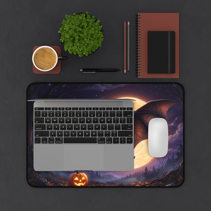 Cute Halloween Bat Desk Mat – Moonlit Pumpkin Office Mouse Pad