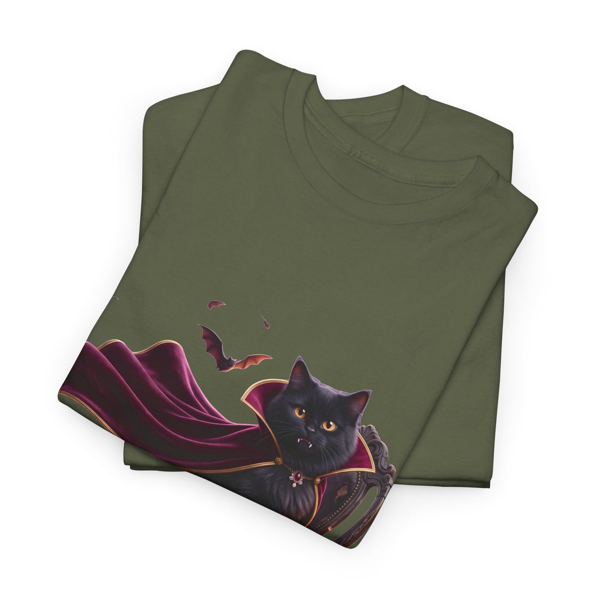 Vampire Cat Tee — Gothic Black Cat with Cape & Candles T-Shirt