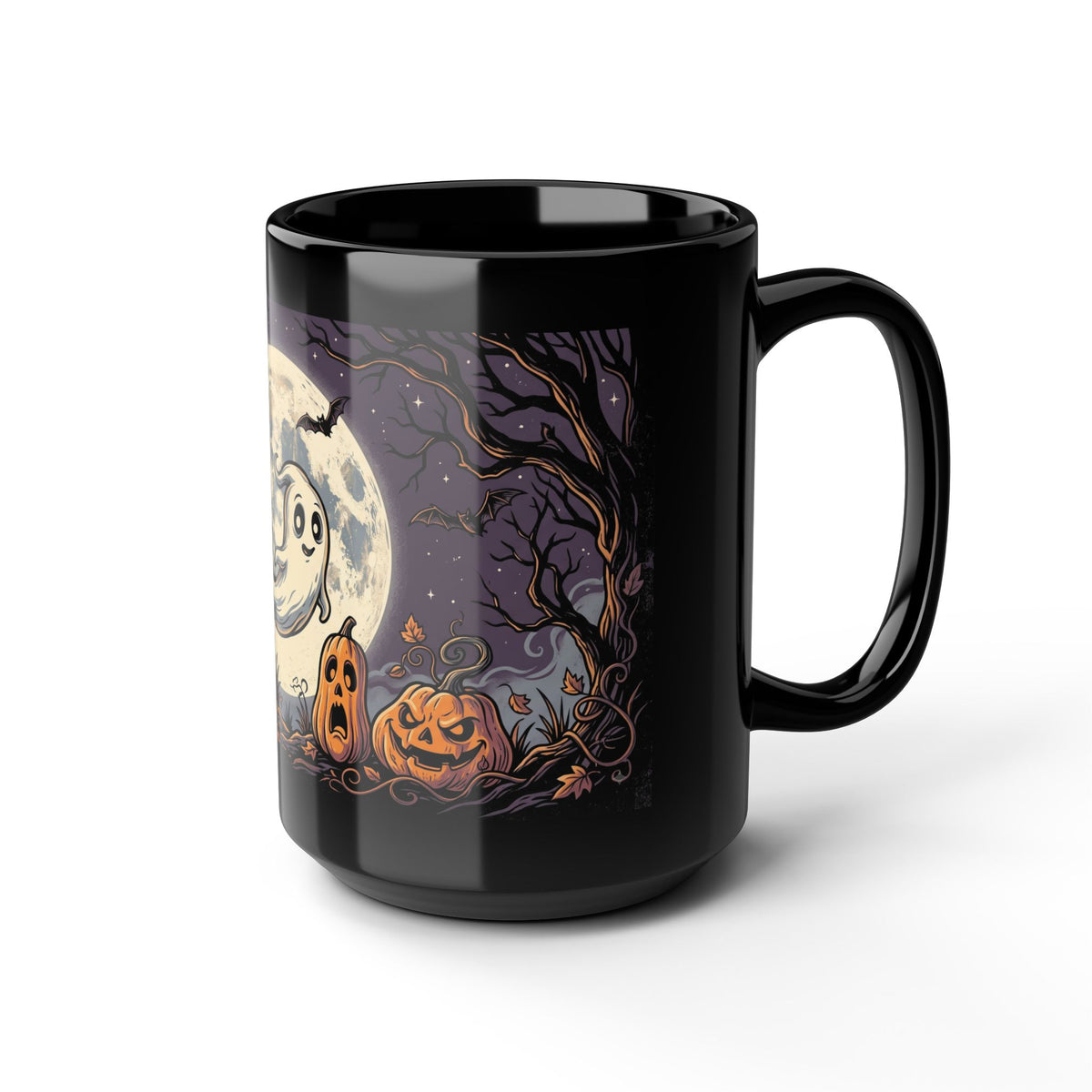Halloween Ghost & Jack-o'-Lantern Black Mug (11oz, 15oz)