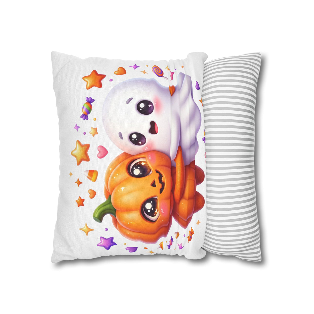 Cute Halloween Pumpkin & Ghost Pillowcase — Spooky Kawaii Decor