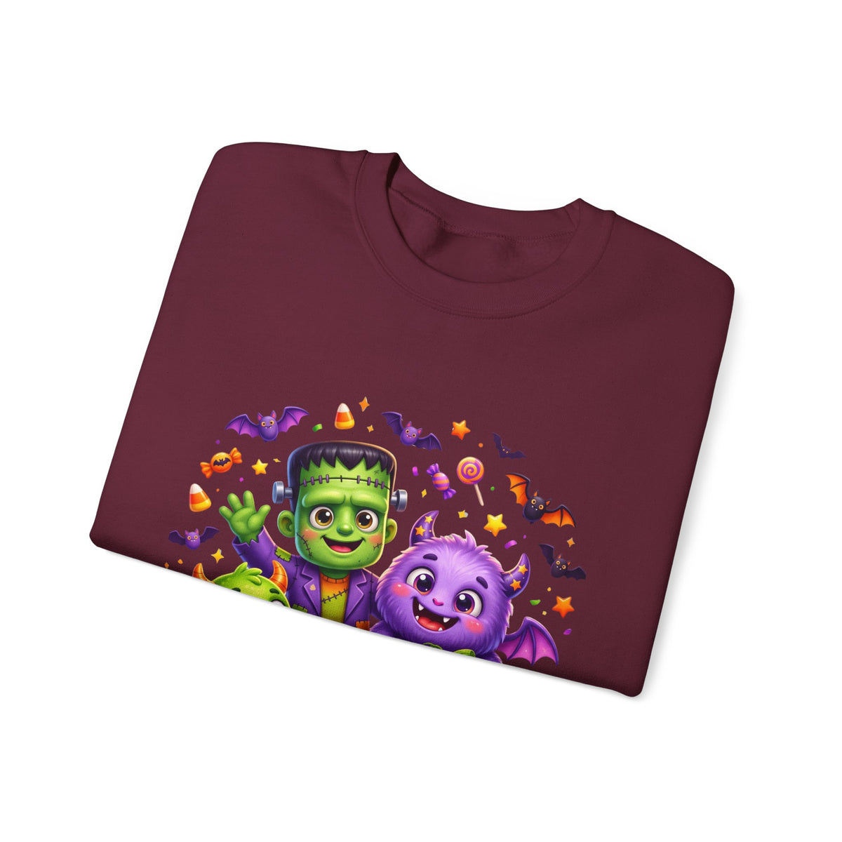 Halloween Monster Crewneck Sweatshirt — Cute Frankenstein, Vampire & Pumpkin Design