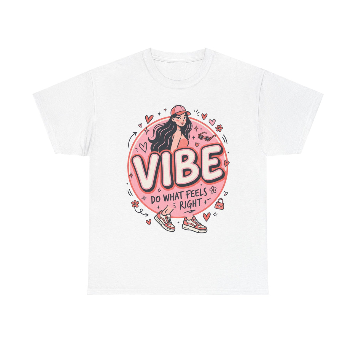 Vibe Girl Graphic Tee — “VIBE: Do What Feels Right” Cute Pink Streetwear T‑Shirt