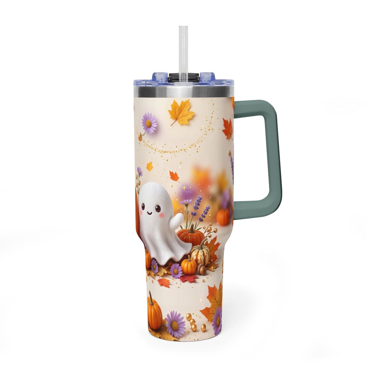 40oz Halloween Cat Vacuum Tumbler with Pumpkin