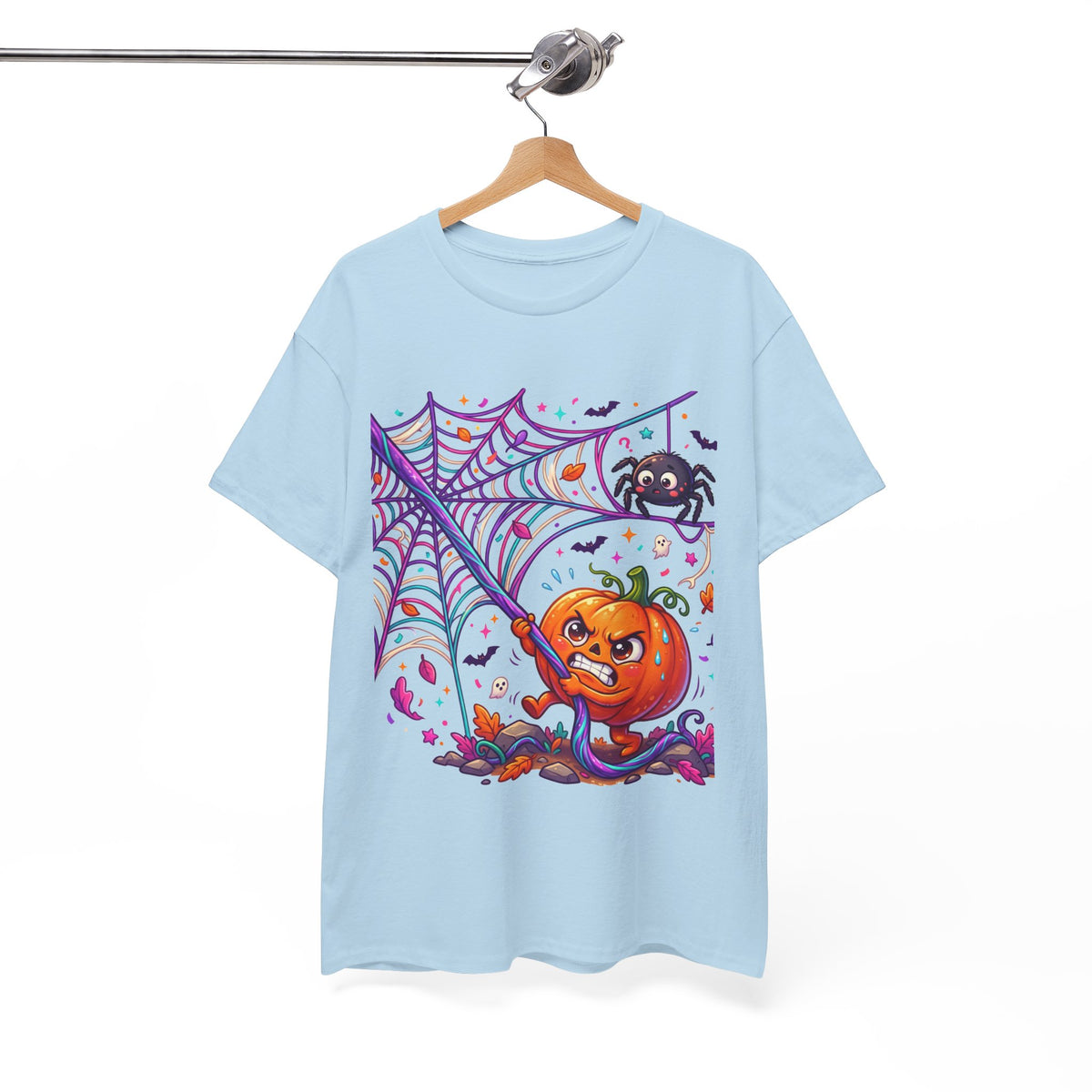 Pumpkin Spider Web Halloween T‑Shirt — Cute Spooky Pumpkin Cartoon Tee