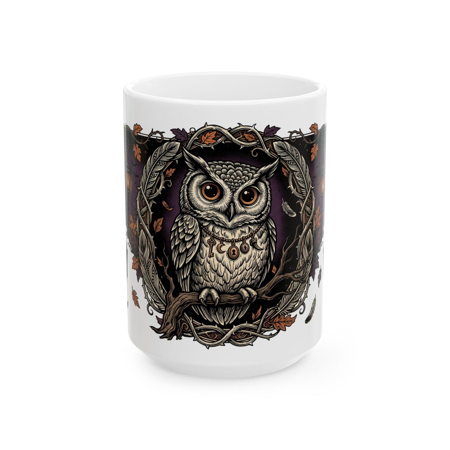 Owl Crest Ceramic Mug — Mystical Forest Owl Coffee Cup (11oz & 15oz)