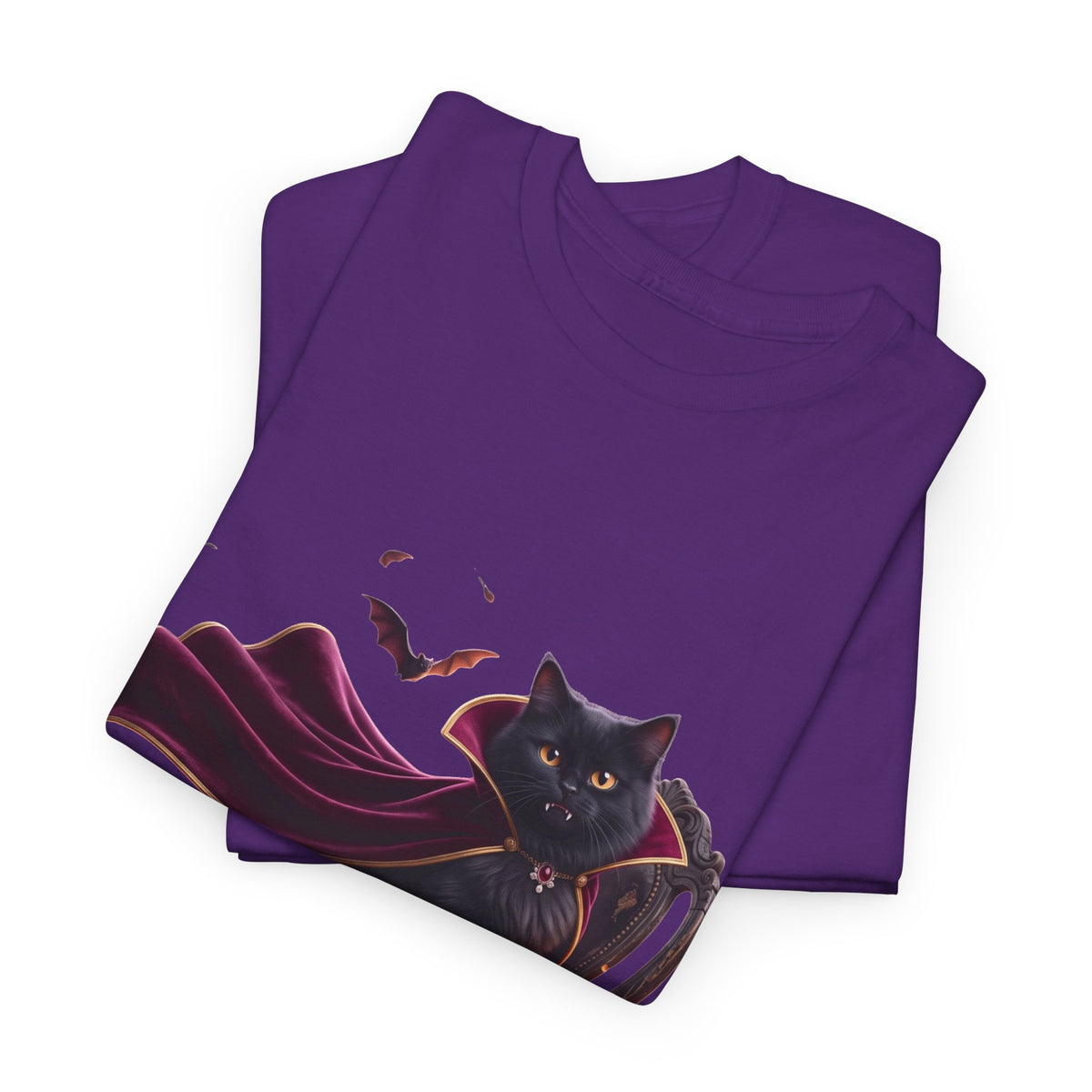 Vampire Cat Tee — Gothic Black Cat with Cape & Candles T-Shirt