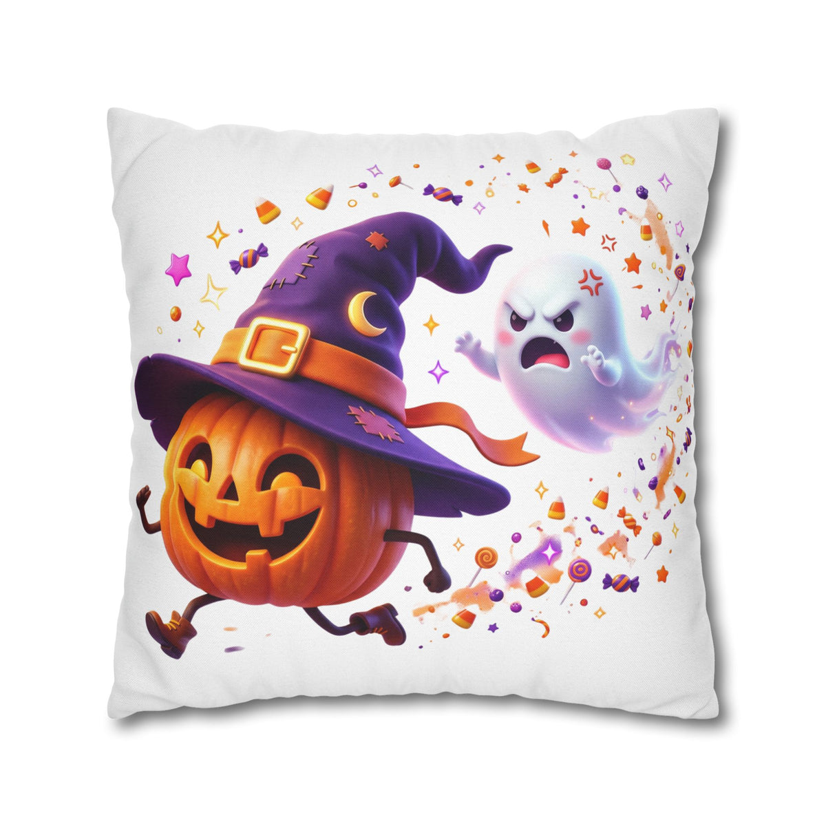 Halloween Pumpkin & Ghost Pillowcase — Cute Spooky Decorative Throw Pillow