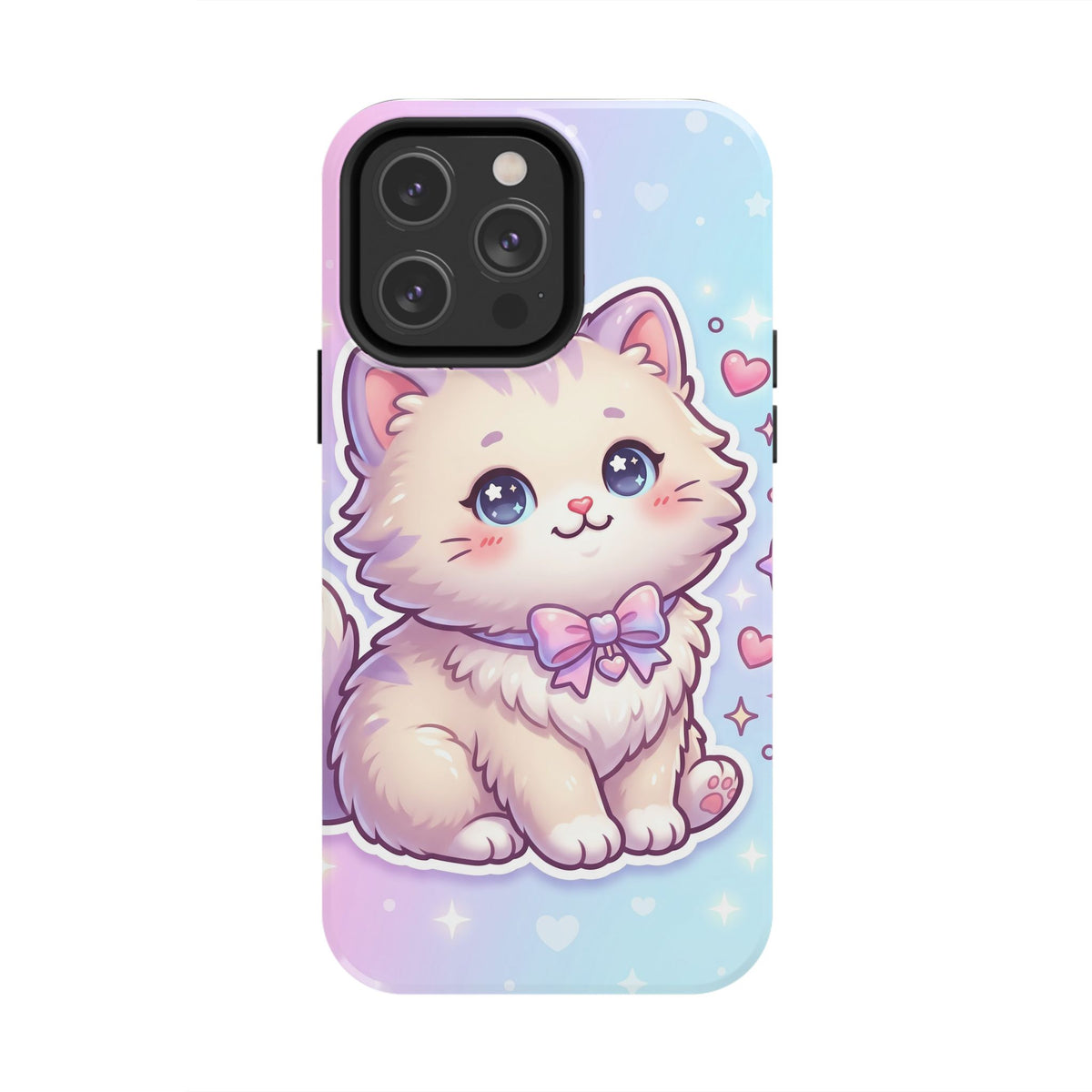 Cute Pastel Kawaii Kitten Tough Phone Case — Cute Cat with Bow Protective Cover