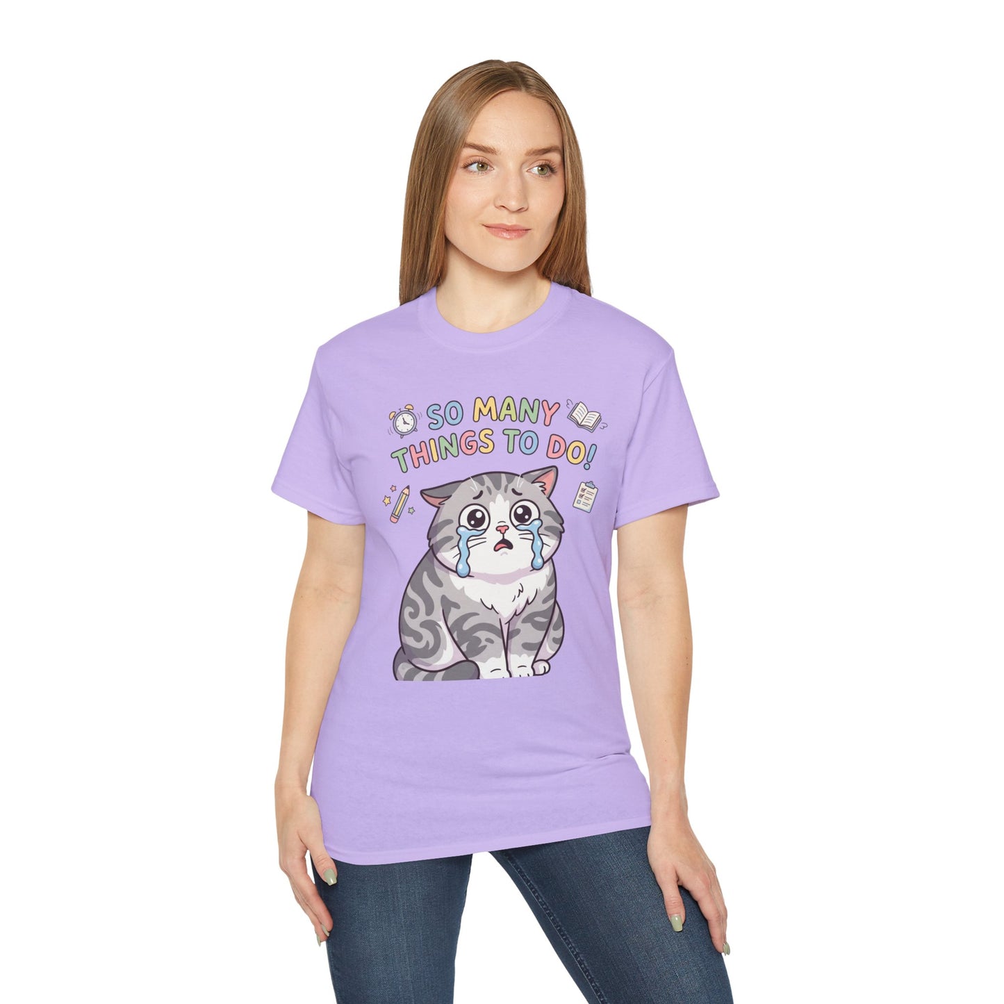So Many Things To Do! Cat T-Shirt — Cute Stressed Kitty Graphic Tee