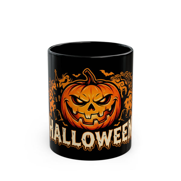 Halloween Pumpkin Black Mug – Spooky Jack-o'-Lantern Coffee Cup (11oz & 15oz)
