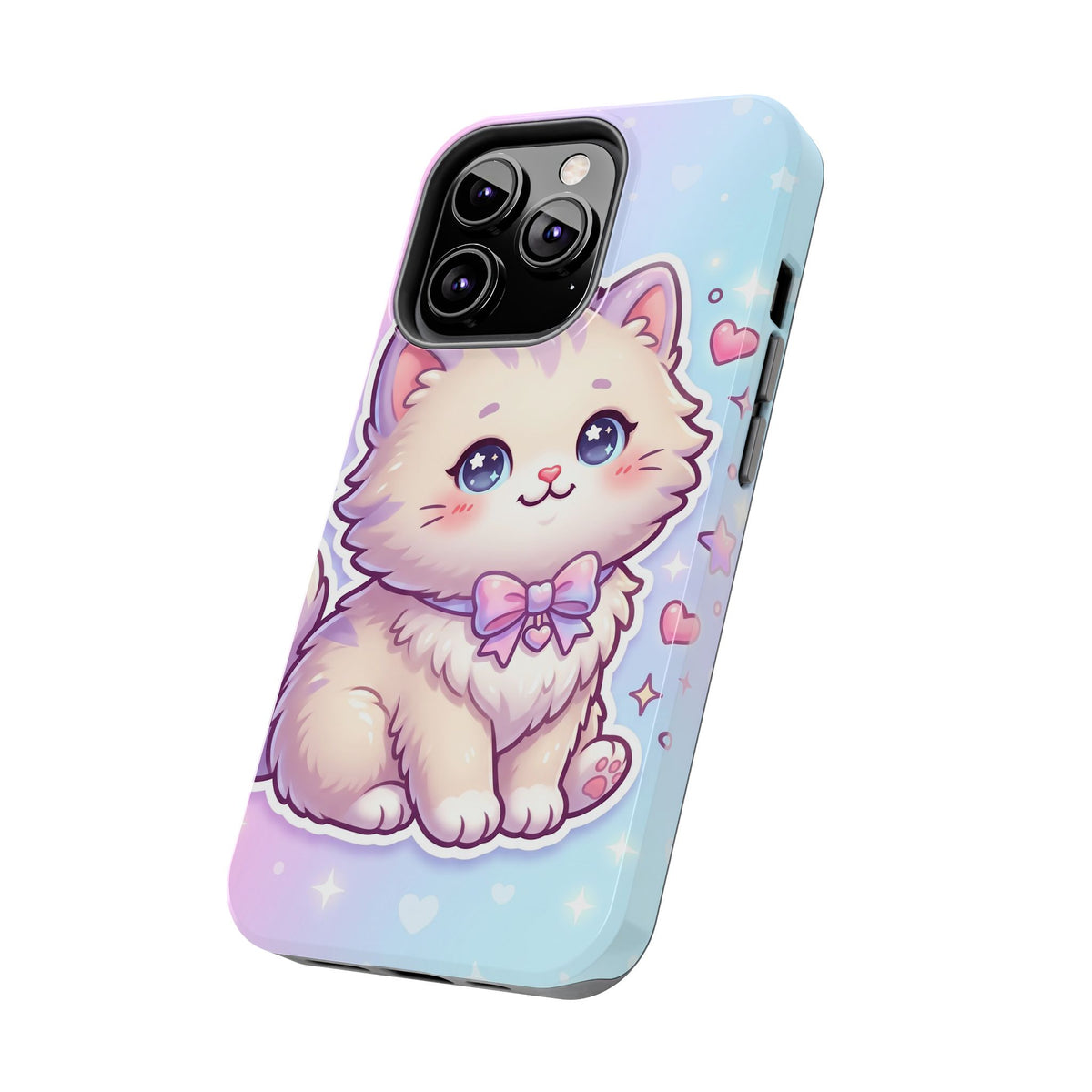 Cute Pastel Kawaii Kitten Tough Phone Case — Cute Cat with Bow Protective Cover