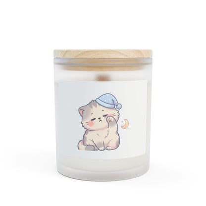 Sleepy Kitten Frosted Glass Candle — 11oz Cute Nighttime Scented Candle