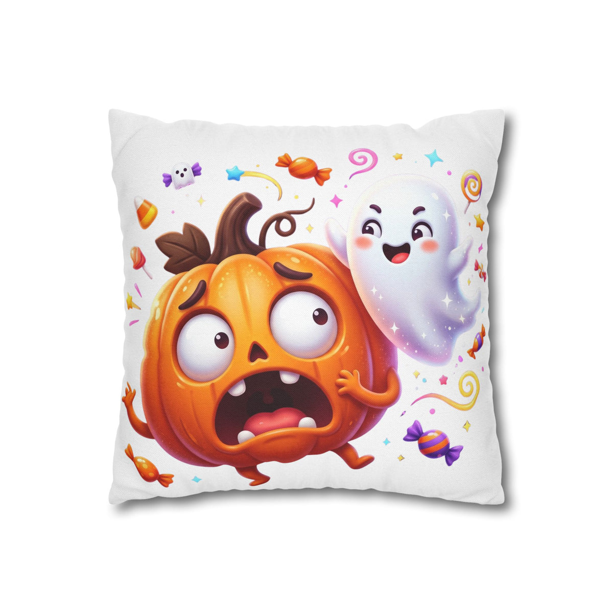 Halloween Pumpkin & Ghost Throw Pillowcase — Cute Spooky Decorative Pillow