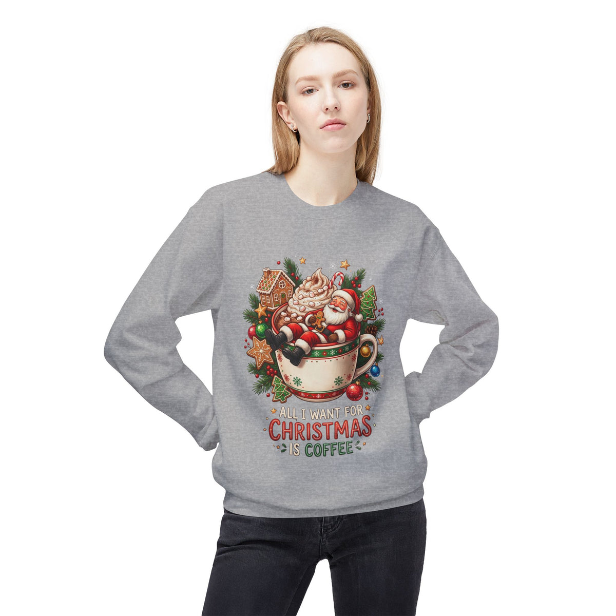 Christmas Coffee Sweatshirt — Santa in Cup Holiday Crewneck
