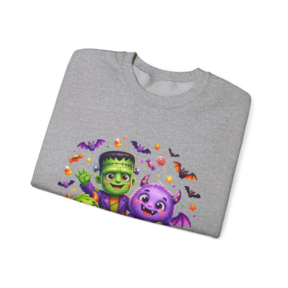 Halloween Monster Crewneck Sweatshirt — Cute Frankenstein, Vampire & Pumpkin Design
