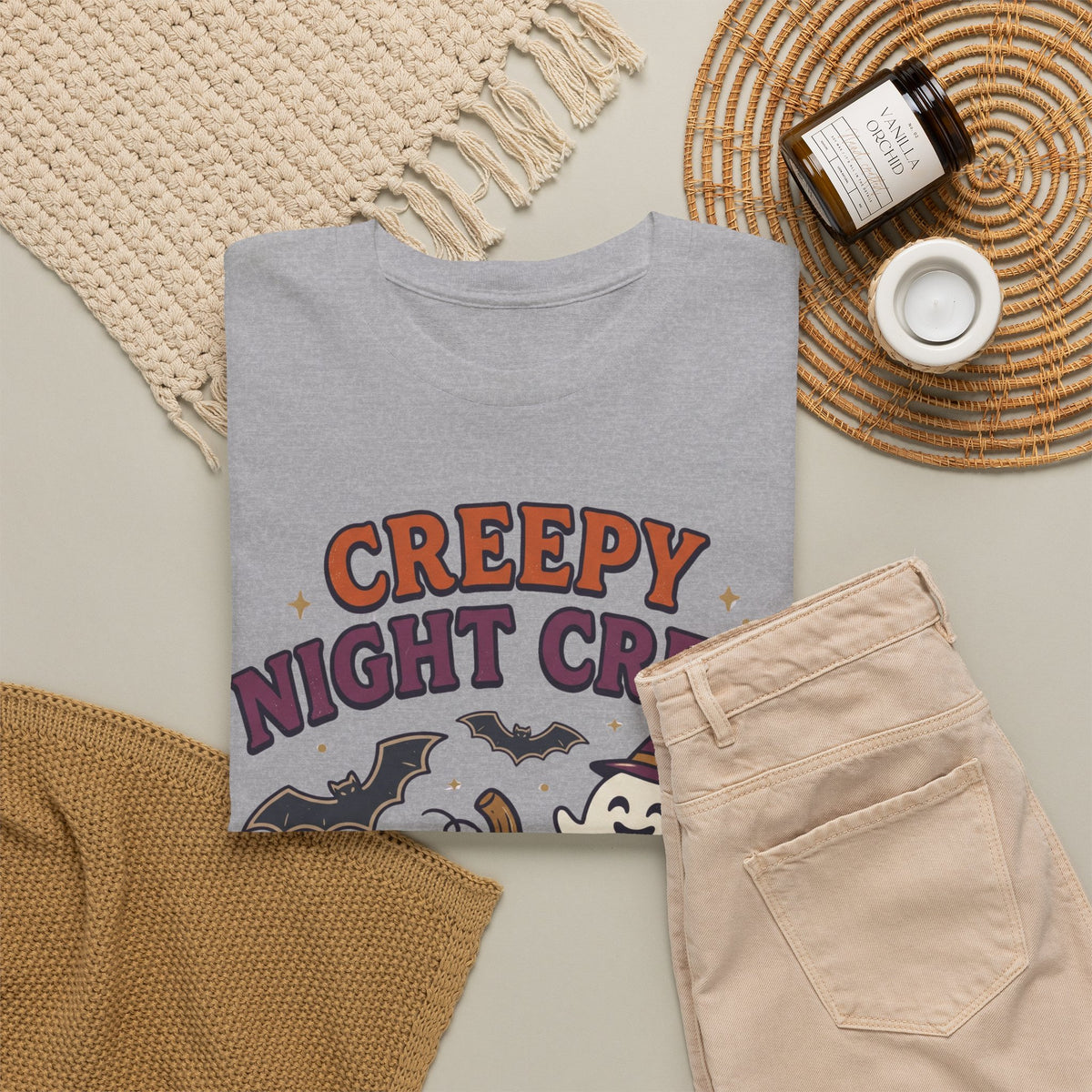 Creepy Night Crew Halloween T‑Shirt — Pumpkin & Ghost Graphic Tee