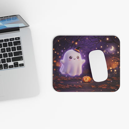 Cute Halloween Ghost Mouse Pad — Kawaii Spooky Night Desk Mat with Pumpkin